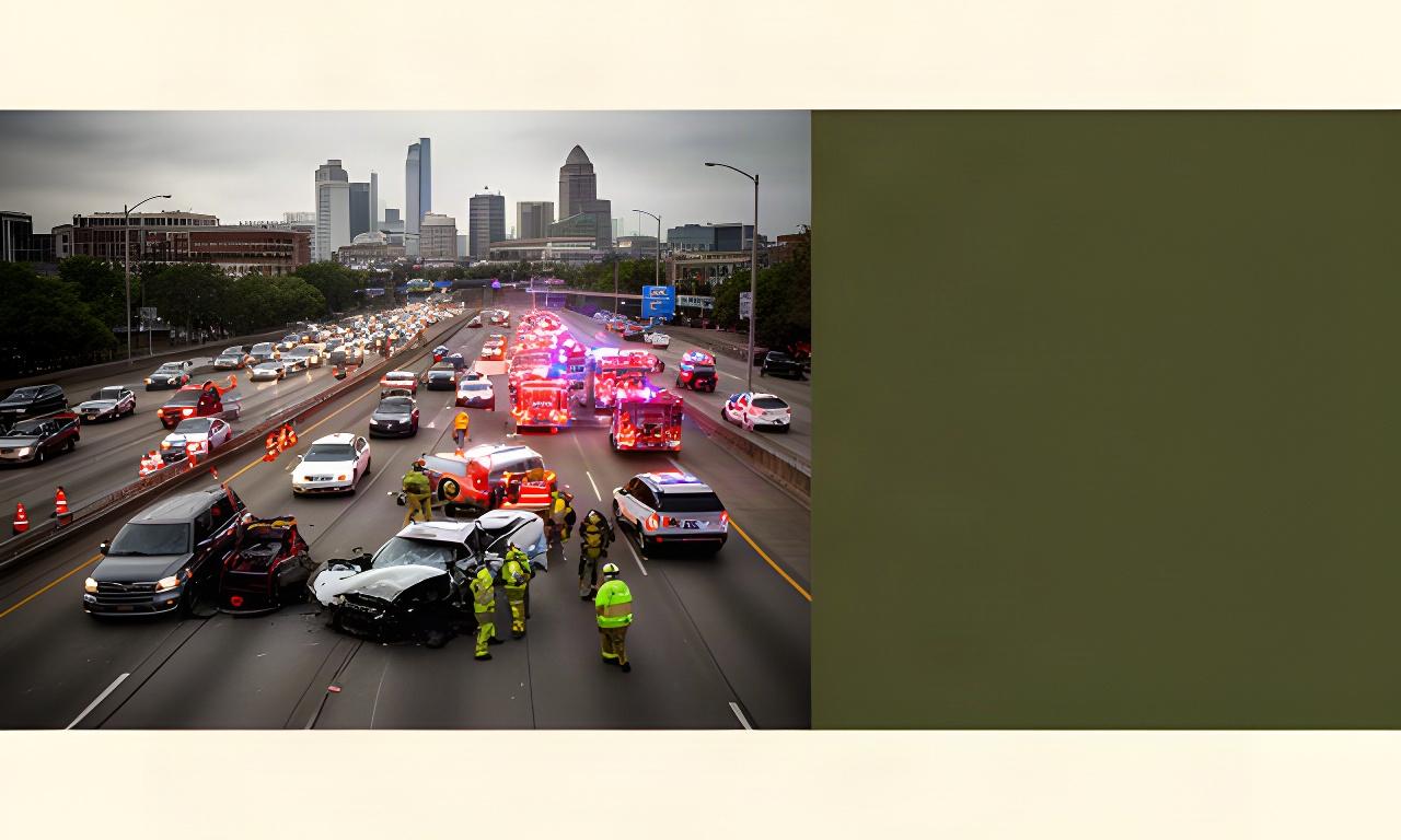 Nashville roadway near downtown with traffic and emergency responders after a serious collision
